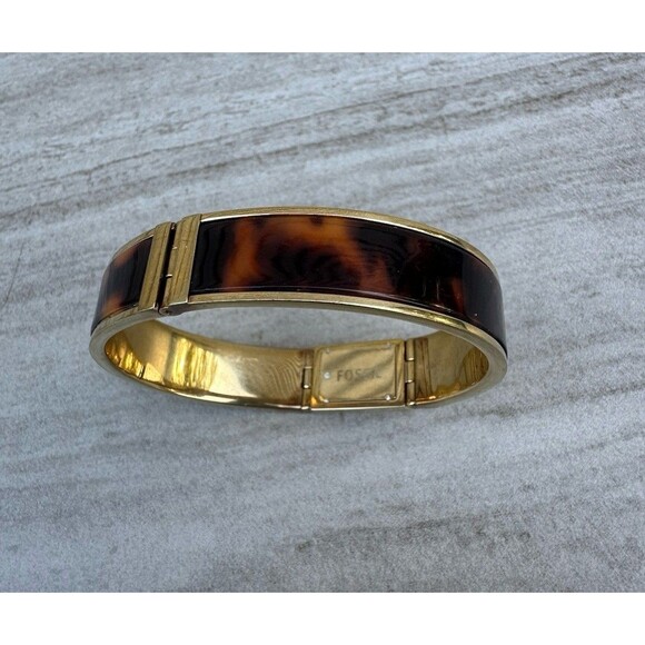 FOSSIL Tortoise Shell Stainless Steel Gold Bangle Bracelet - Picture 1 of 9